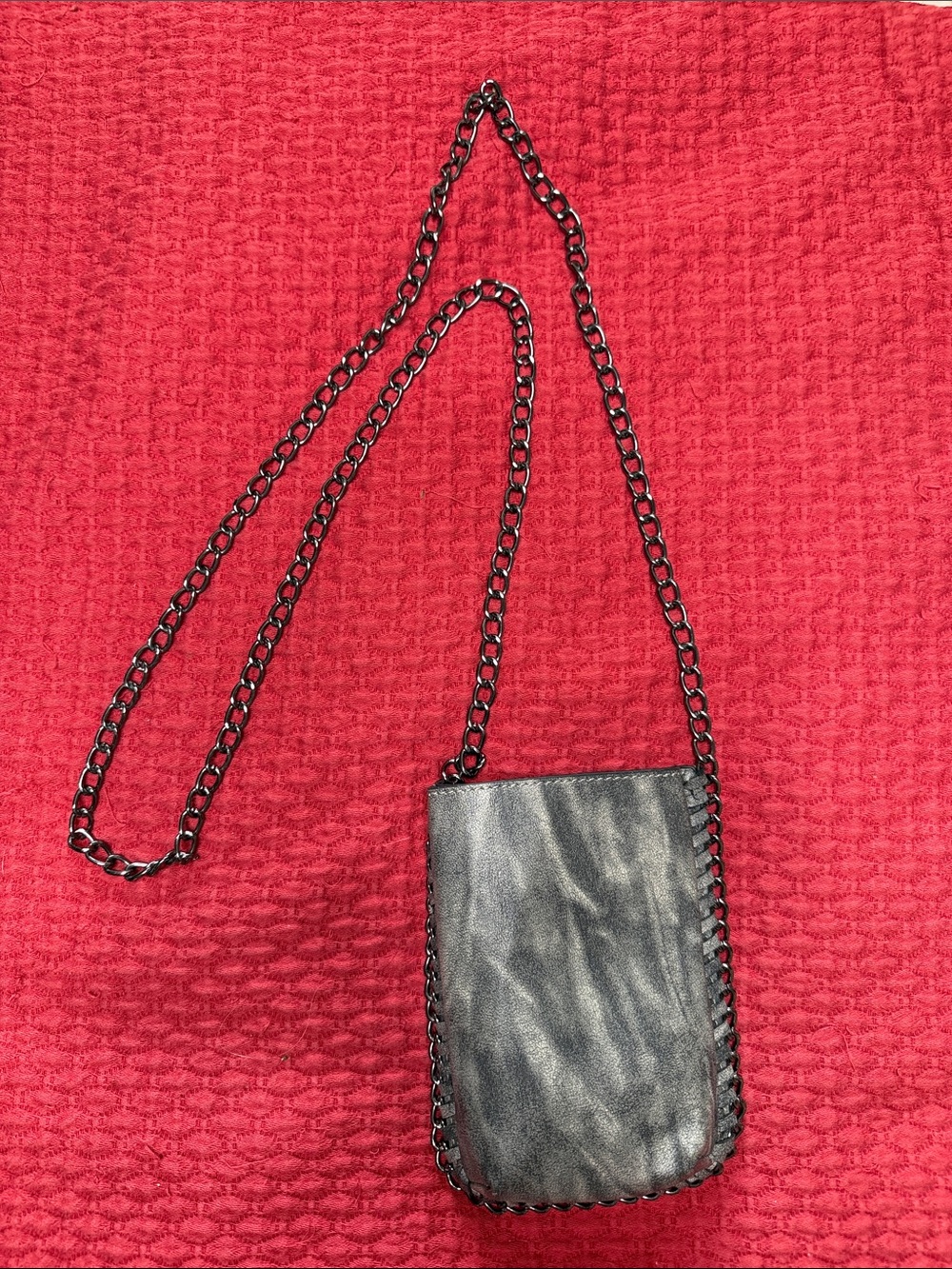 Gray black Metallic Chain Crossbody Phone Pouch